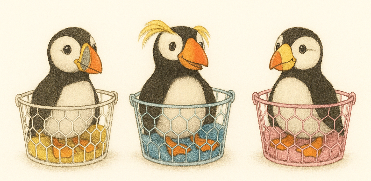 The three Puffins classroom stuffies